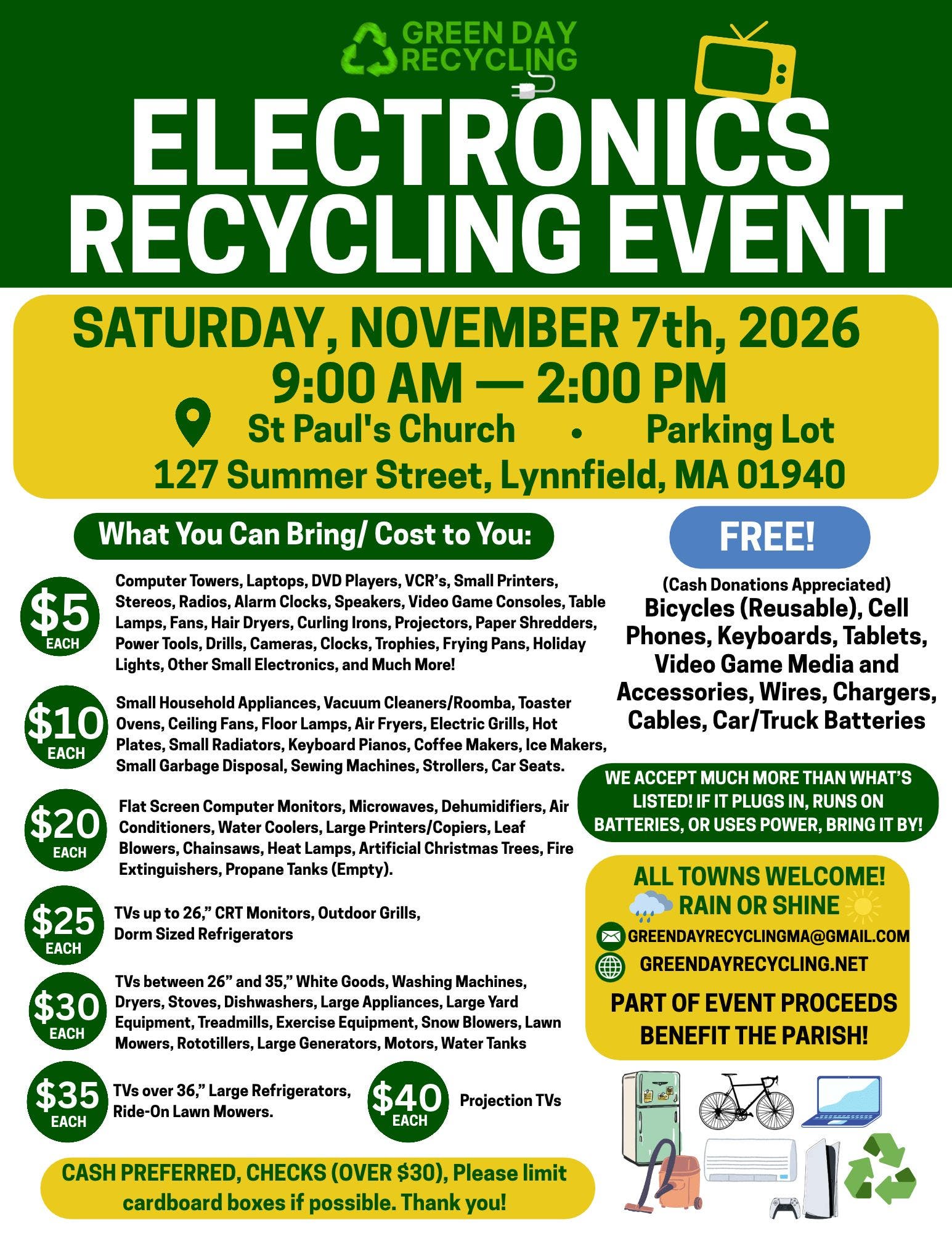 Lynnfield Electronics Recycling Event ♻️ NEW DATE!