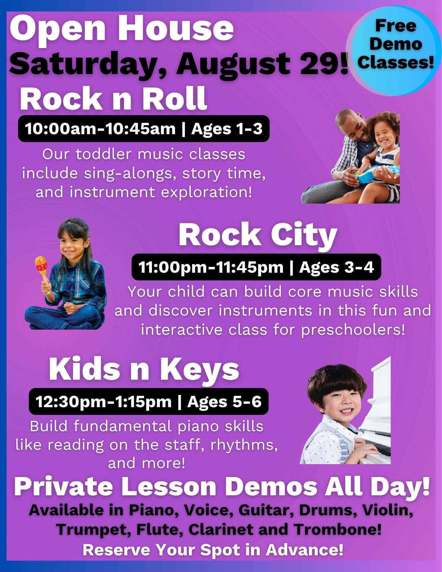 Open House at Bach to Rock Music Saturday! 
