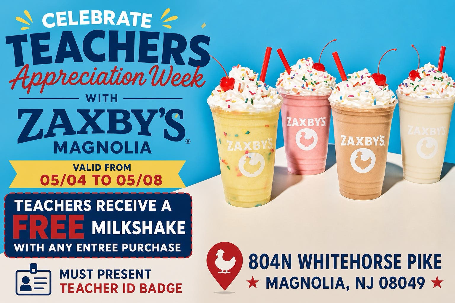 Celebrate Teachers Appreciation Day with FREE Milkshake at Zaxbys