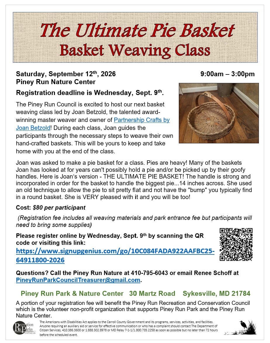 Basket Weaving Class at the Piney Run Nature Center - The Ultimate Pie Basket