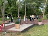 Guests walk the labyrinth at the official grand opening