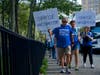 Marchers walked to the Brooklyn Bridge from Cadman Plaza Park in Brooklyn. 
