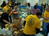 Volunteers had breakfast and coffee before working on the assembly lines.