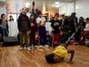 Bboy Treble, age 9, right, member of 6 Steps Before the Lord dance crew performed in front of the Dynamic Kids crew, center, in a dance battle. 6 Steps won the battle.