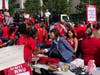 Marie Newman joins the picket line with National Nurses United at University of Chicago hospital.