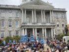 Paula Tracy photo Mayor Pete Buttigieg brought plenty of supporters to his historic moment in front of the State House in Concord.