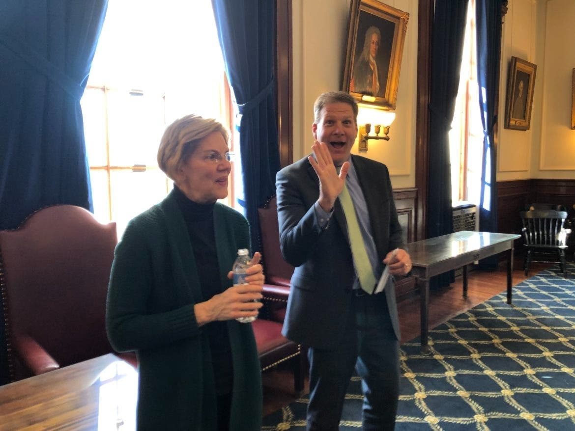 Mass. Sen. Elizabeth Warren met with Gov. Chris Sununu on Wednesday after signing up to appear on the New Hampshire Primary ballot.