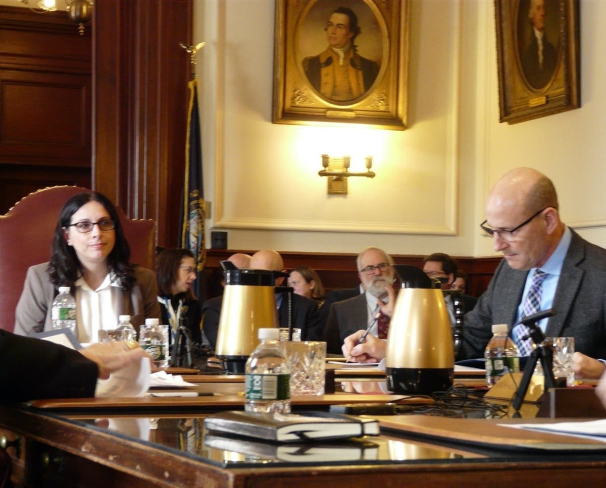 Lori Shibinette sits at the Executive Council table Jan. 8 during a public hearing on her nomination to become the Commissioner of Health and Human Services.
