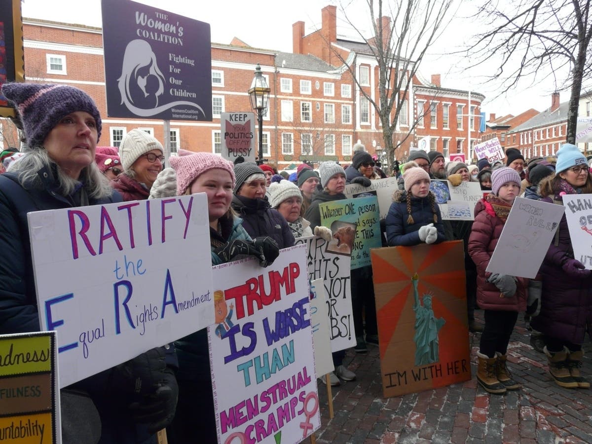 The Portsmouth Women's March drew a large crowd despite the cold, including surprise speaker U.S. Sen. Bernie Sanders.