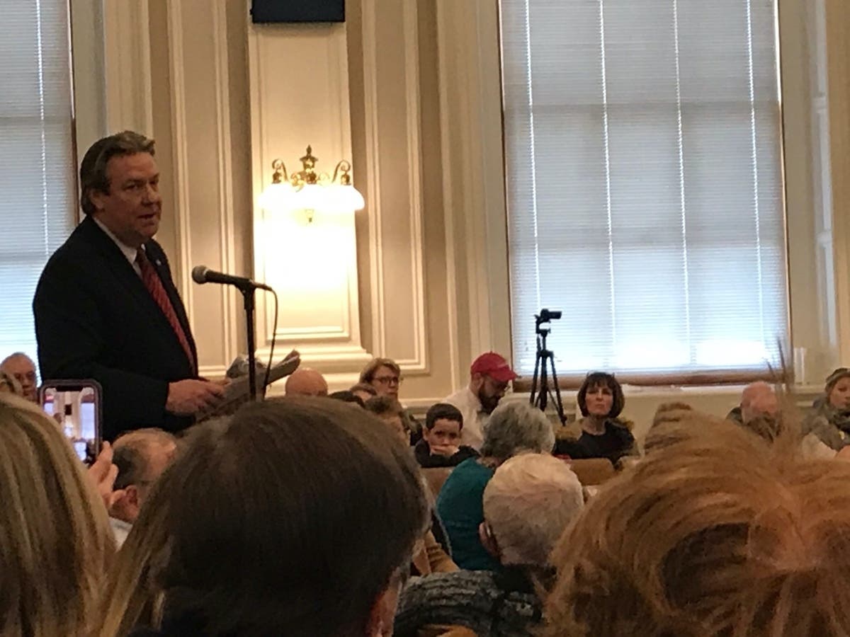 Manchester attorney and pro-life advocate Ovide Lamontagne speaks against a proposed constitutional amendment to preserves a woman’s rights to reproductive medical decisions at a public hearing Wednesday before the House Judiciary Committee.