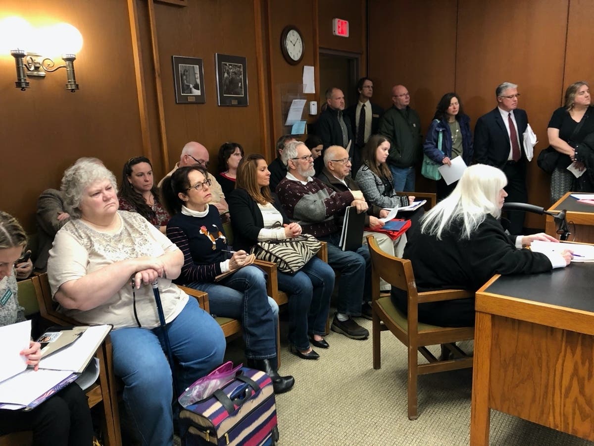 State Rep. Katherine Rogers testifies Tuesday about a bill that would protect dogs from being left outside in the cold.