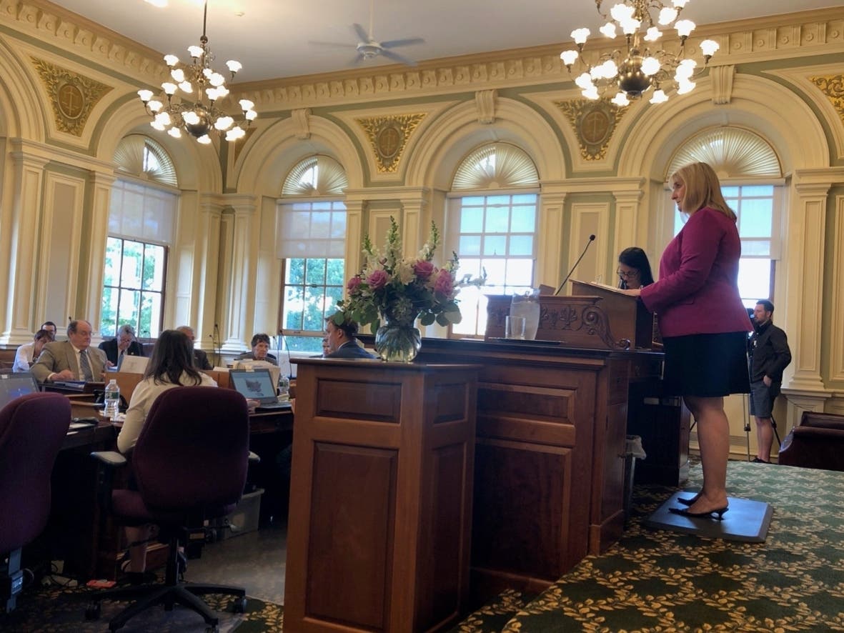 Senate President Donna Soucy is pictured at the Senate podium in this file photo.