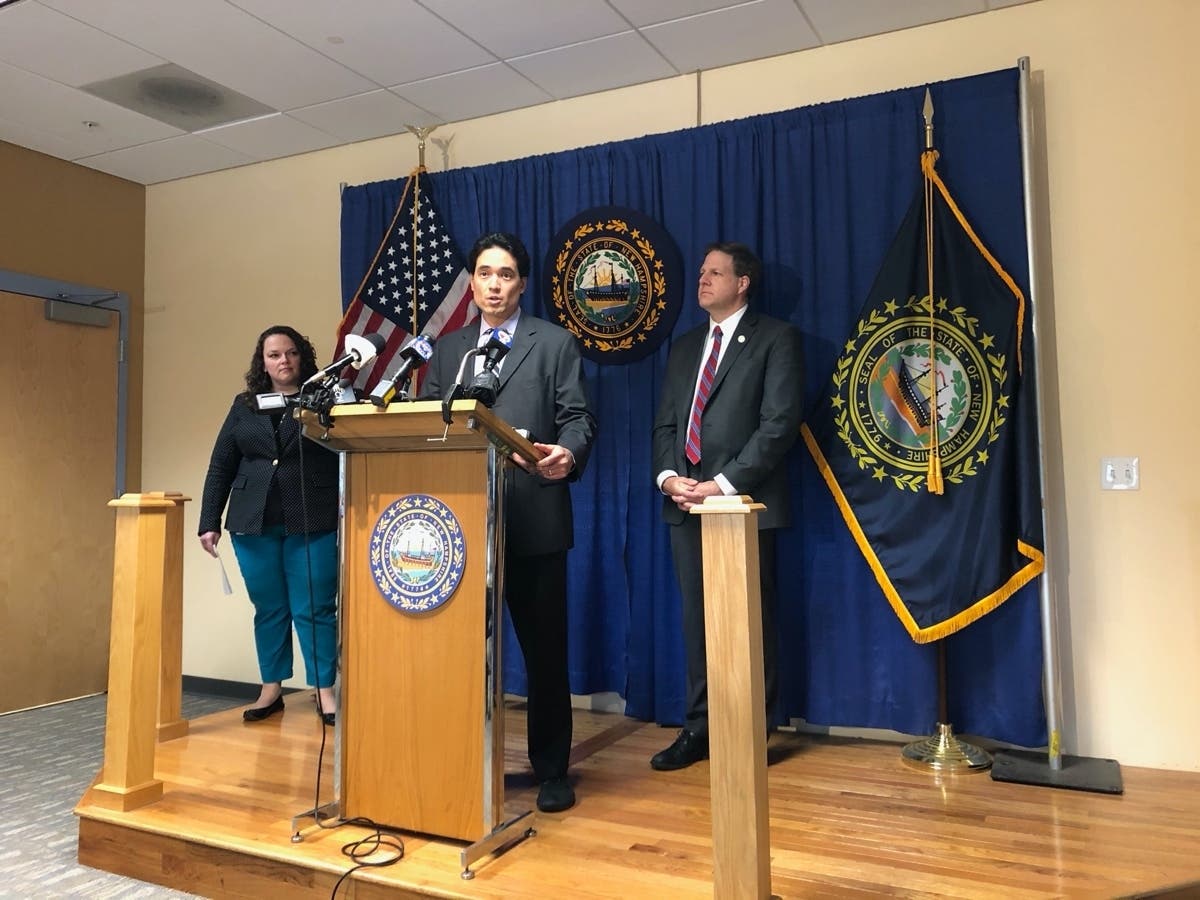 State Epidemiologist Dr. Benjamin Chan addresses the media at a news conference called by Gov. Chris Sununu on Wednesday in Concord.