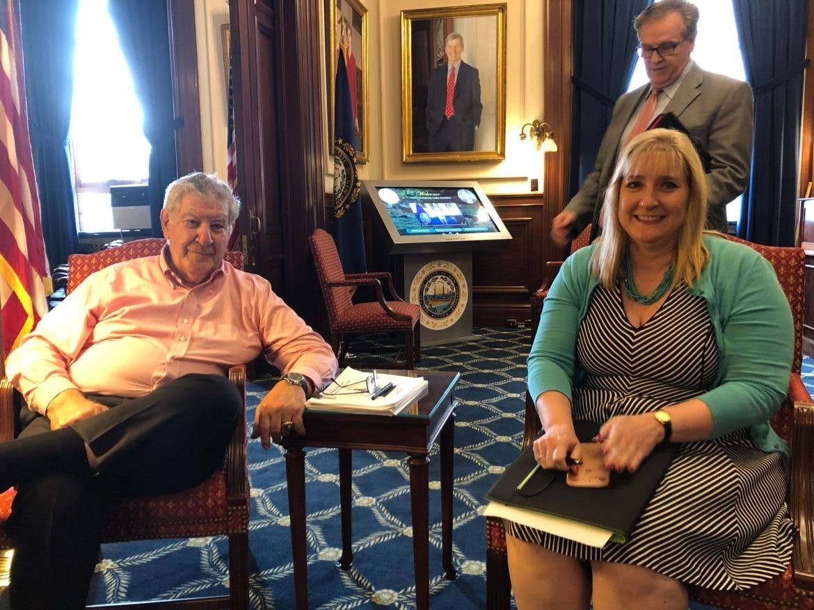 Sen. Lou D'Allesandro and Senate President Donna Soucy, D-Manchester, await meeting with Gov. Chris Sununu July 12, 2019, in this file photo.