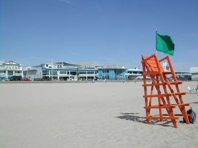 Hampton Beach life guard chair sits empty.