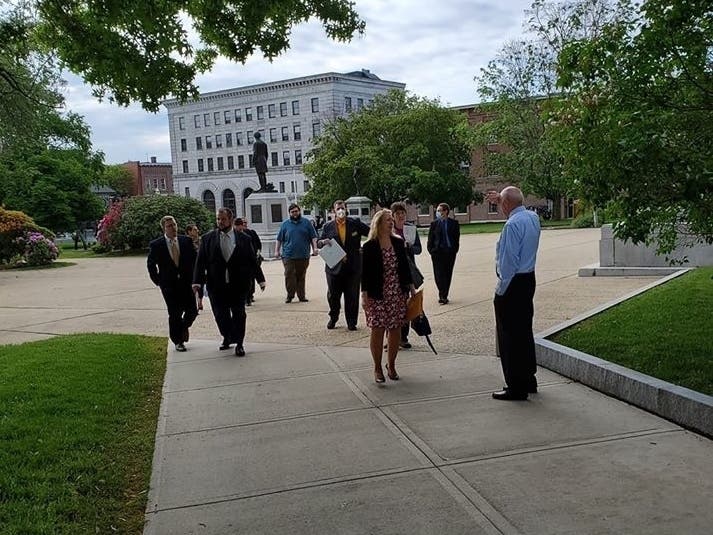 Secretary of State Bill Gardner greets office seekers on the first day of filing at the Statehouse this week.