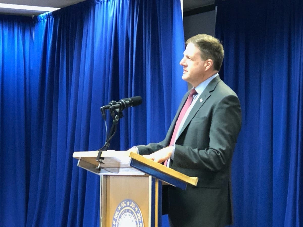 Gov. Chris Sununu is pictured Thursday at a news conference in Concord.
