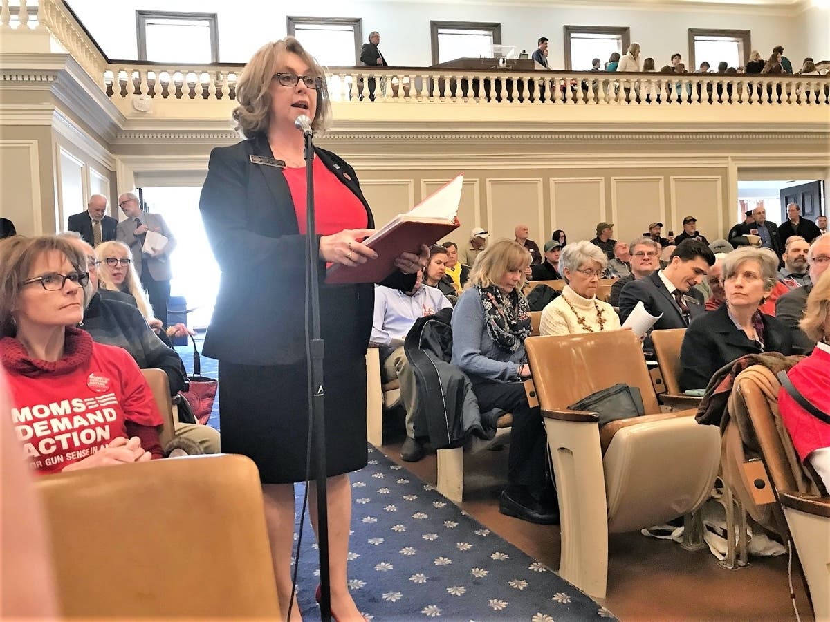 State Rep. Debra Altschiller is pictured testifying in the House in March 2019.