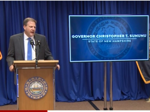 Gov. Chris Sununu is pictured at Thursday's news conference.