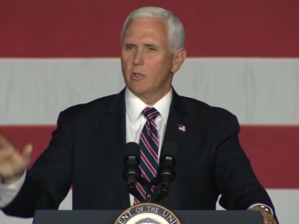 Vice President Mike Pence was in New Hampshire Sept. 22 campaigning at an airport hangar in Gilford.