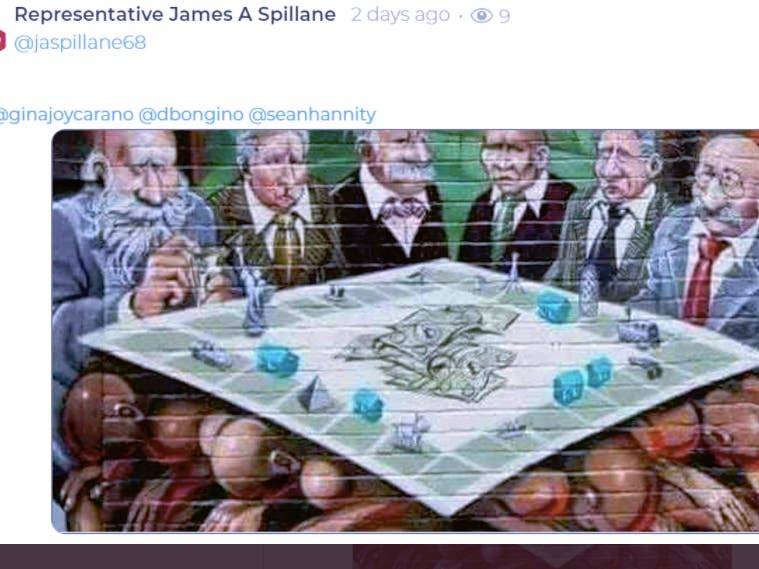 Deerfield Republican Rep. James Spillane shared this anti-Semitic meme on his Parler account. He denies that it is anti-Semitic.