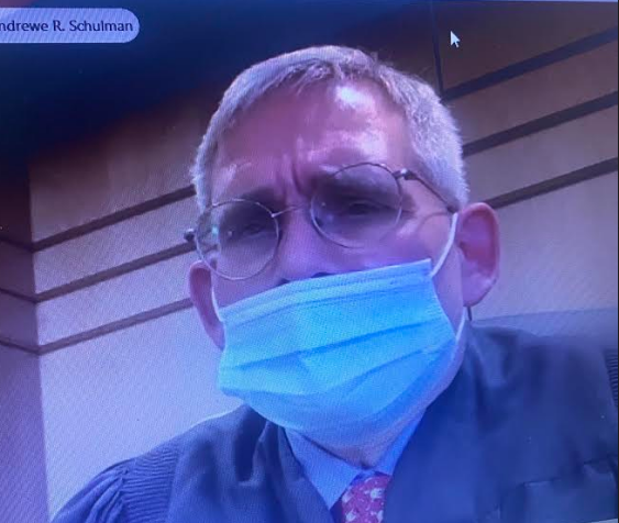 Screen shot
 
Merrimack Superior Court Judge Andrew Schulman presiding over a public records lawsuit on Wednesday.