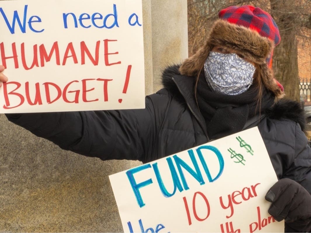 People's Budget, State House, demonstrationMelissa Heinbach of the Kent Street Coalition is pictured at Tuesday's State House rally