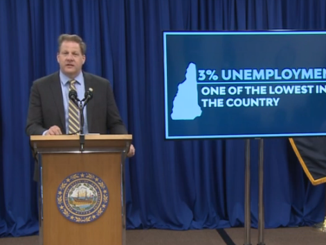 Gov. Chris Sununu is pictured at Thursday's news conference.