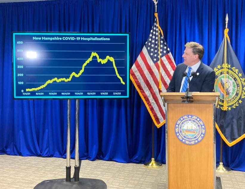 Gov. Chris Sununu is pictured at Wednesday's news conference in Concord.