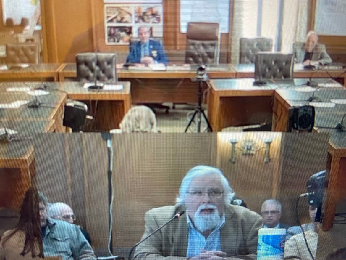 House Speaker Sherman Packard testifying before the Finance Committee Monday.