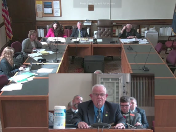 Rep. Michael O'Brien, D-Nashua, testifies in support of House Bill 1417 before the Senate Executive Department and Administration Committee Wednesday.