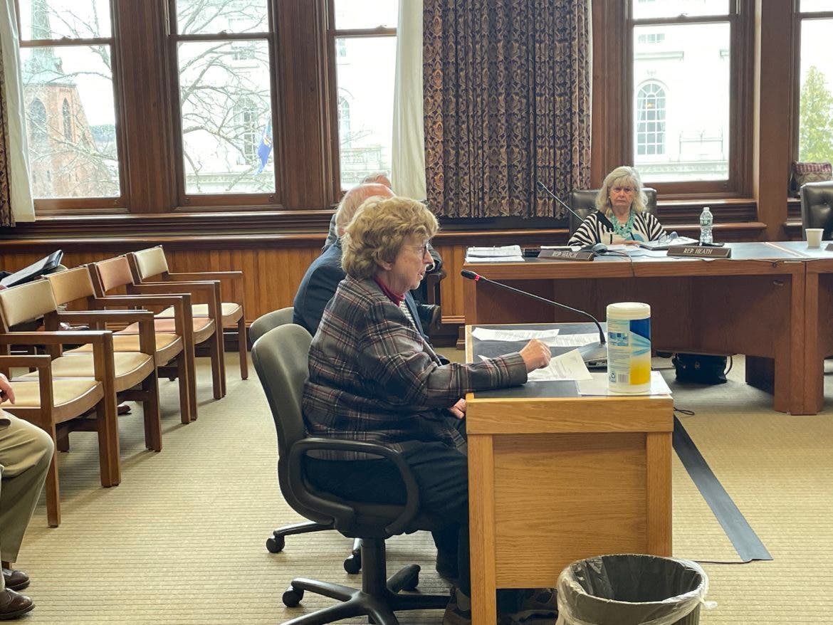 State Rep. Edith Tucker is pictured testifying Tuesday before the House Finance Committee.
