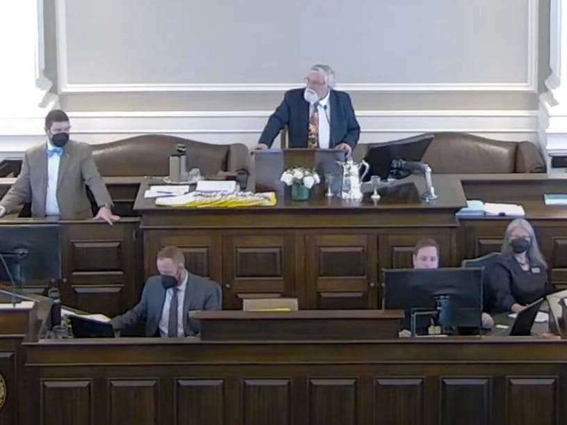 House Speaker Sherman Packard is pictured at the podium Thursday.