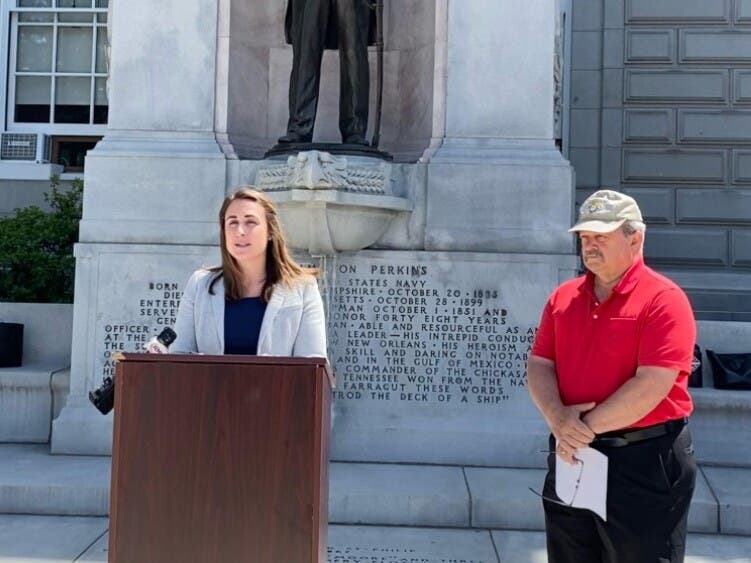 Molly Lunn Owen, executive director of 603 Forward, and Ed Friedrich, a Marine Corps veteran, and grandfather of an active duty member of the U.S. Navy spoke at a news conference Monday opposed to "provisional ballot bill."