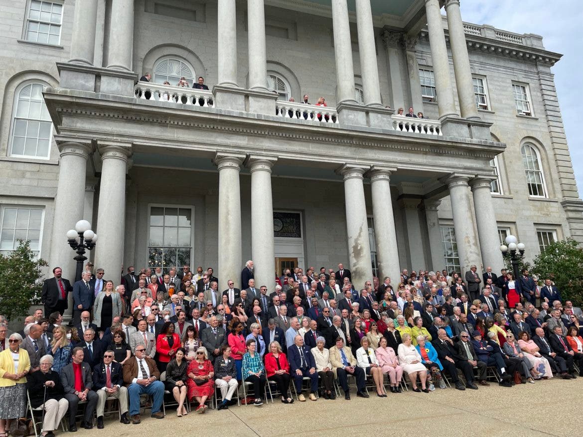 The 400-member House had a "class picture" taken on the State House steps before acting on bills on their final day Thursday.