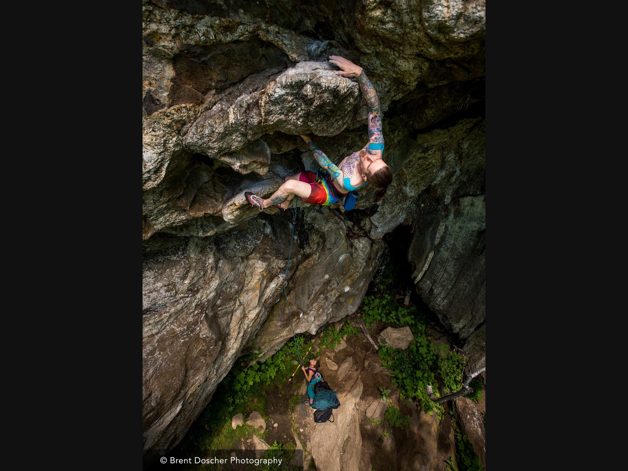 Lee Hansche is pictured climbing in Rumney