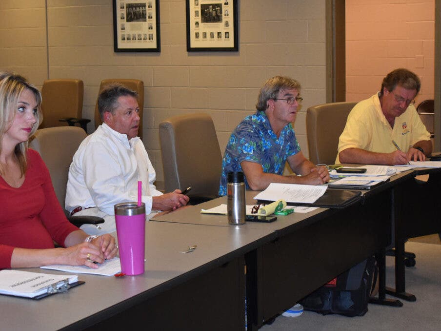 The remaining members of the Gunstock Area Commission react to the resignations of the senior management staff and their own commission member Gary Kiedaisch July 20. From left are Jade Wood, Chair Peter Ness, Doug Lambert and Vice-Chair David Strang.