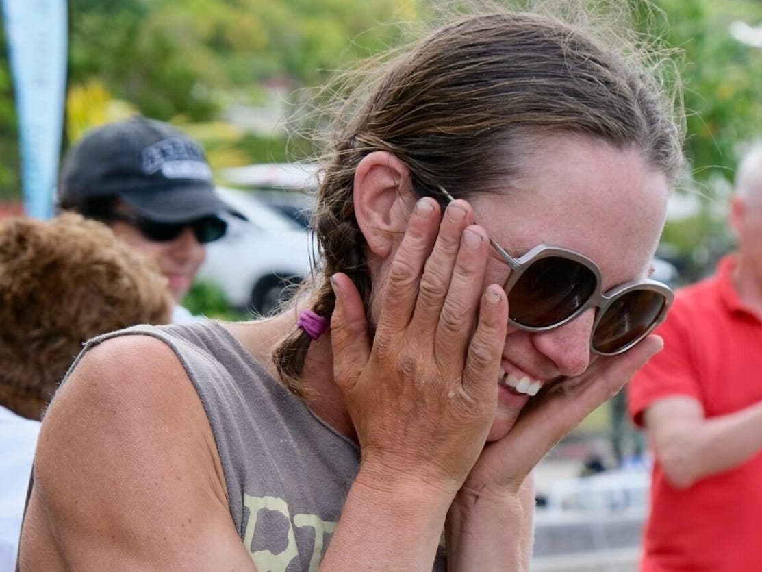 Renee Blacken of Bethlehem is pictured after arriving in Jolly Harbour Antigua after rowing solo across the ocean.
