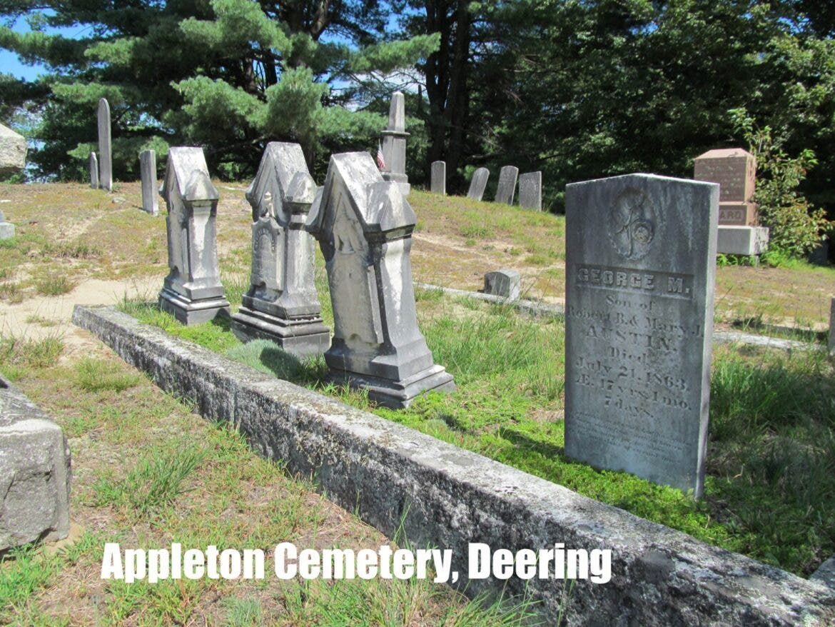 Appleton Cemetery is located on Deering Center Road in Deering. Some of the graves here date back to 1809.