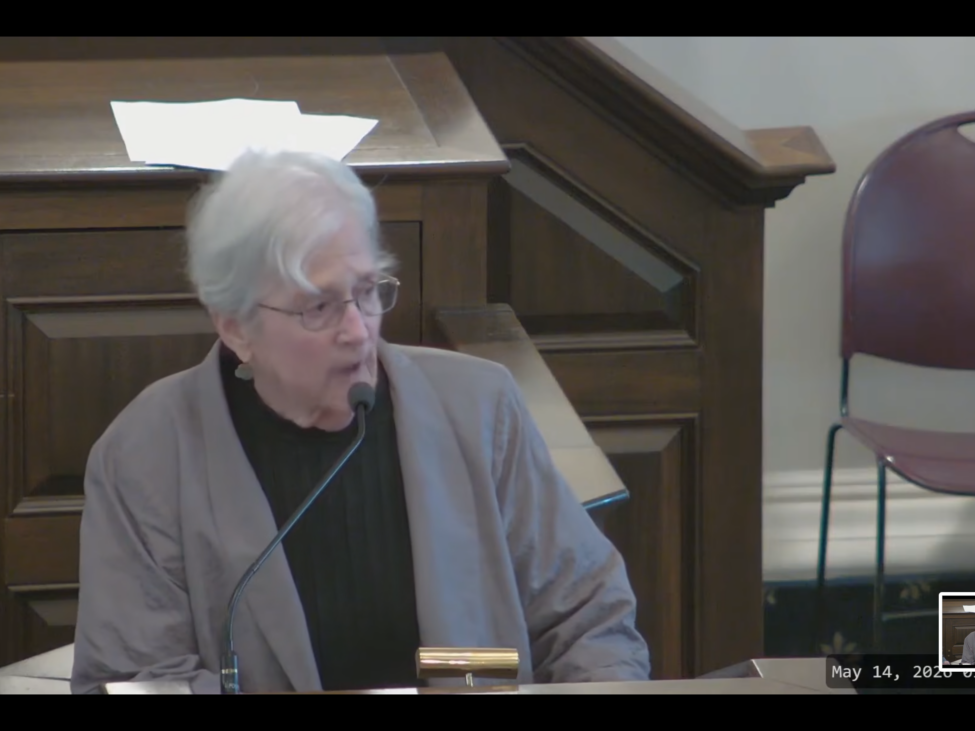 Rep. Marjorie Smith, D-Durham, makes her final speech on the House floor Thursday after three decades of service opposing a bill restricting transgender access.