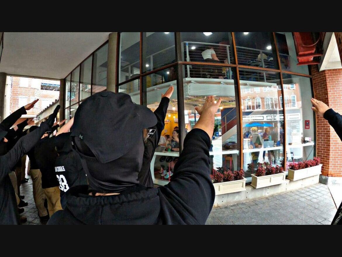 Photo from the NSC-131 Telegram channel outside the Teatotaller Cafe in Concord on June 18, 2023.