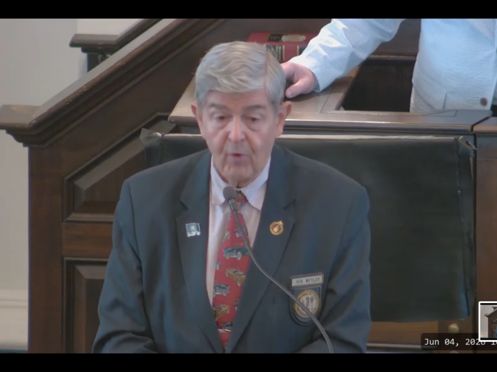 Rep. Kenneth Weyler, R-Kingston, speaks Thursday in favor of a bill that would have the money from the sale of the Sununu Youth Services Center in Manchester go into the state’s general fund instead of into a settlement fund for abuse victims.