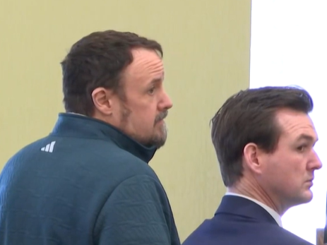 Timothy Verrill is pictured at left with one of his attorneys Matt McNicoll during his trial in Strafford County Superior Court in 2024.