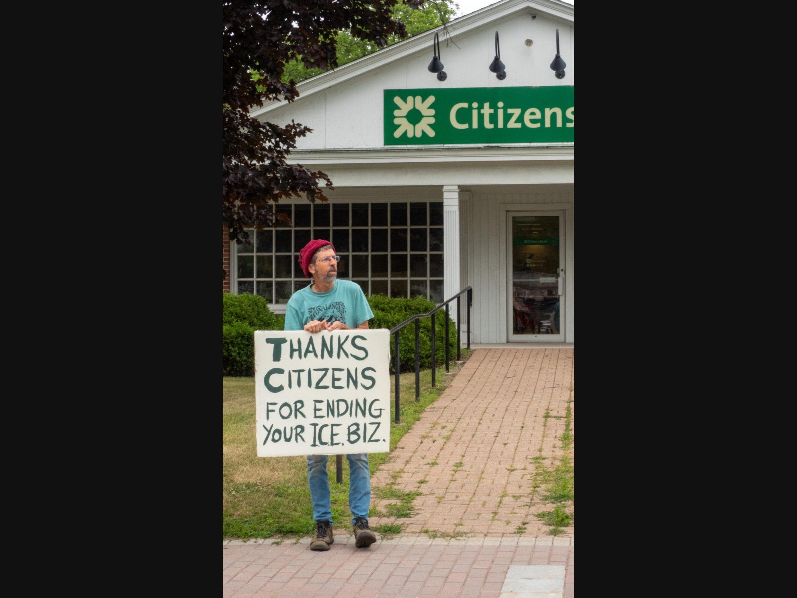 Ned Beecher Outside Citizens Bank in North Conway on Saturday.