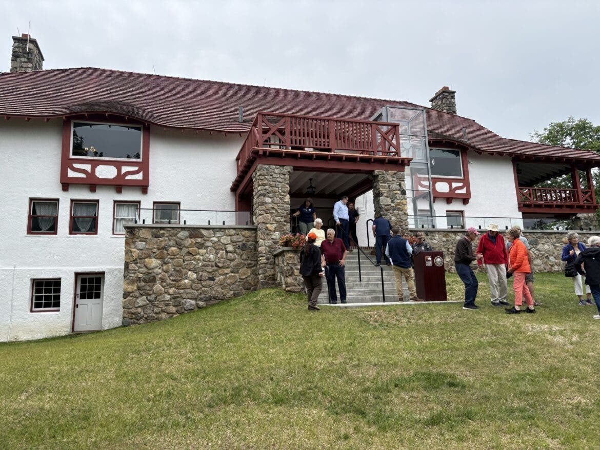 On Saturday, about 50 people gathered at Weeks State Park atop Mount Prospect to celebrate the restoration of the John W. Weeks Lodge.
