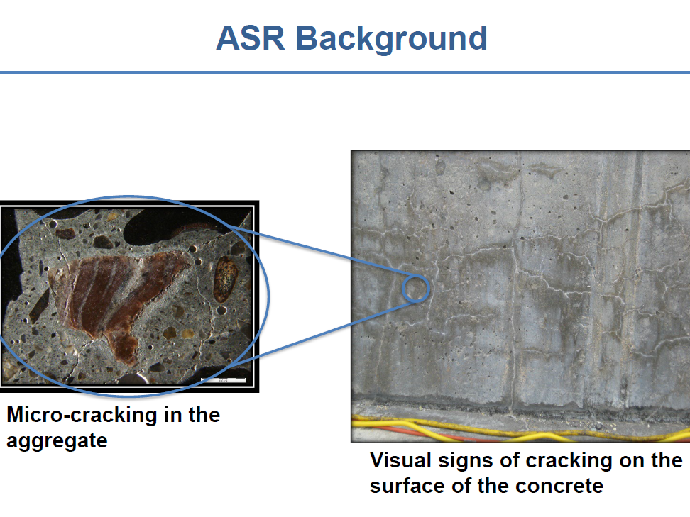 Recent image of ASR damage at Seabrook Station provided by NRC staff in a PPT slide during a public meeting on Sept. 4, 2024 (full file public database location link: ML24270A193)