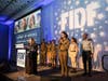 Cantor Wendi Fried and Sgt. Omer sing the National Anthem and Hatikvah with IDF delegation standing at attention.