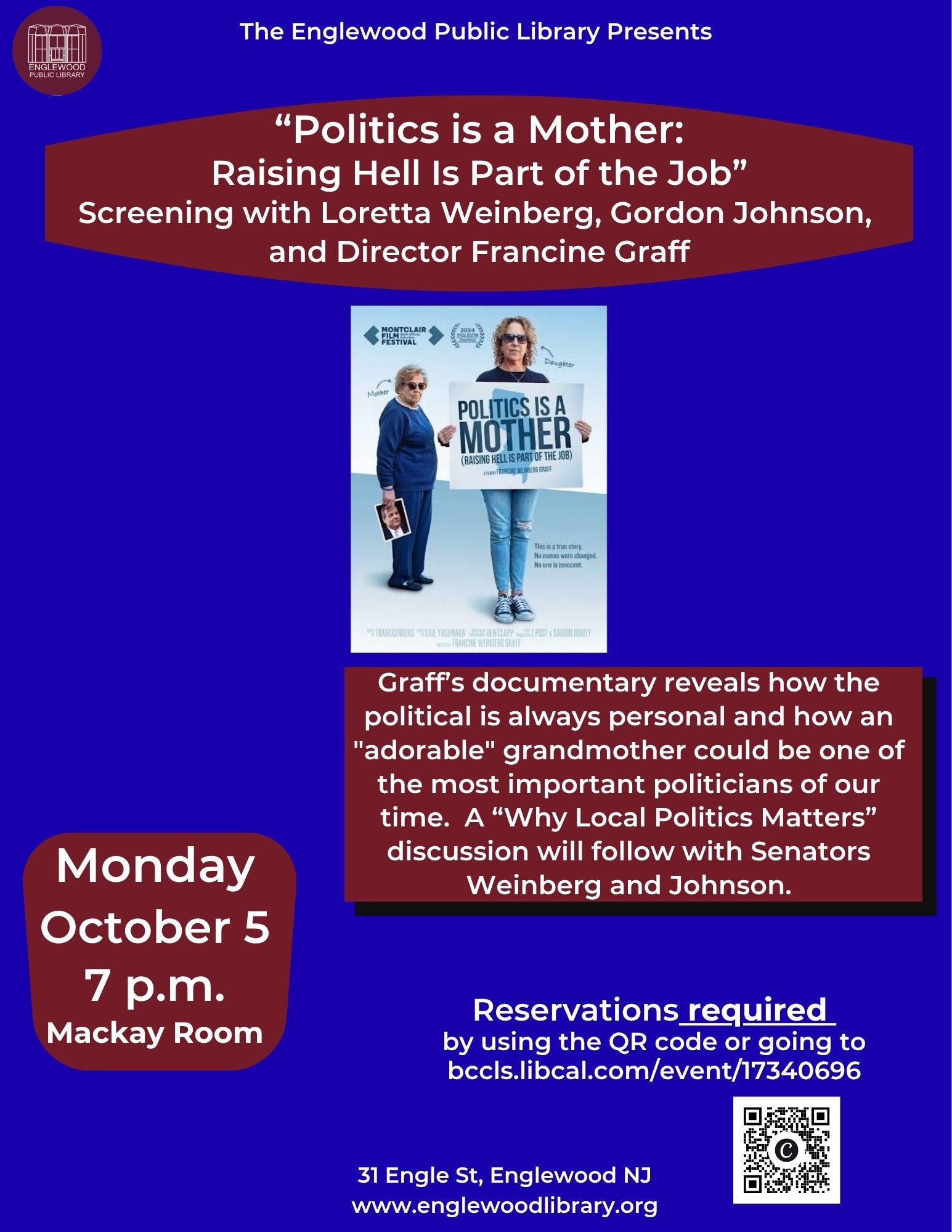 Documentary Screening and Discussion with Senators Loretta Weinberg and Gordon Johnson