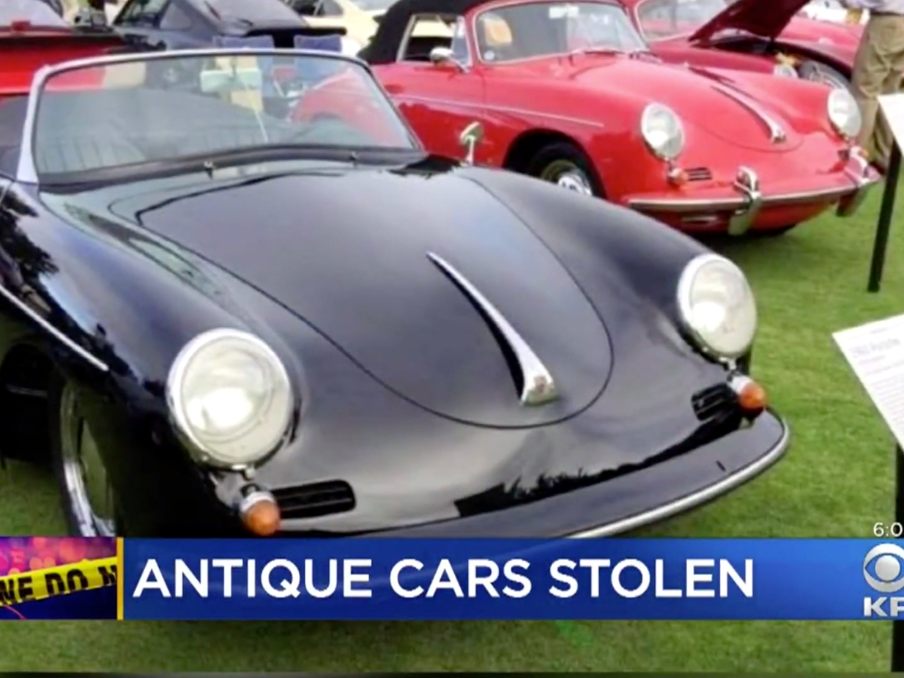 Along with the black Porsche roadster, police say a 1967 white Mustang convertible and a 1963 white Impala convertible were also swiped off the lot and they were parked inside the grounds.