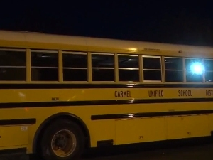 This Carmel Unified School District bus was hit near Prunedale, while on its way to a playoff football game in San Jose.